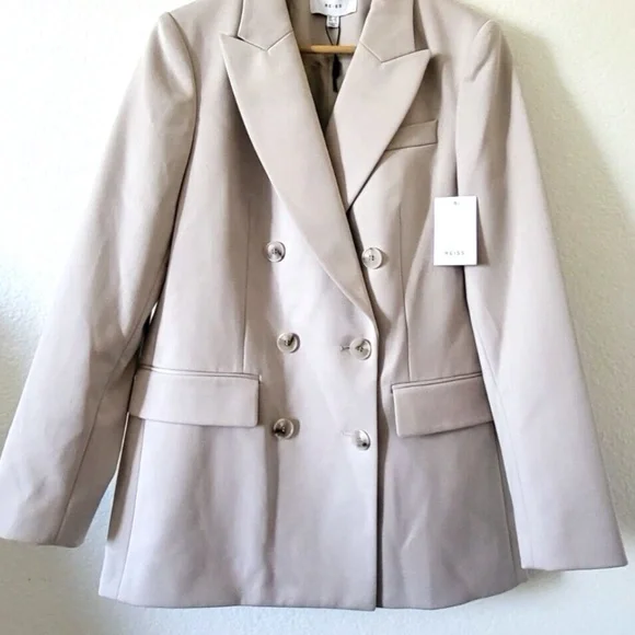 Unworn Reiss Astrid Double Breasted Wool Blend Blazer in Neutral - Picture 5 of 8